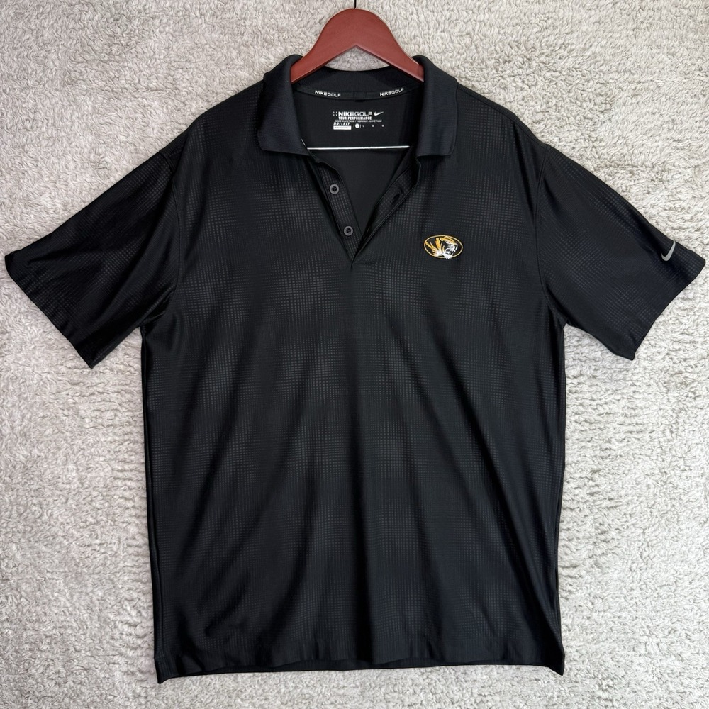 Nike Golf Polo Men's Large‎ Black  MU Tigers Dri-fit Tour Performance Shirt